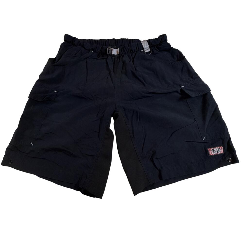 Vintage Zoic Shorts Mens XL Black Cargo Pockets Cycling Padded Lined Belted
